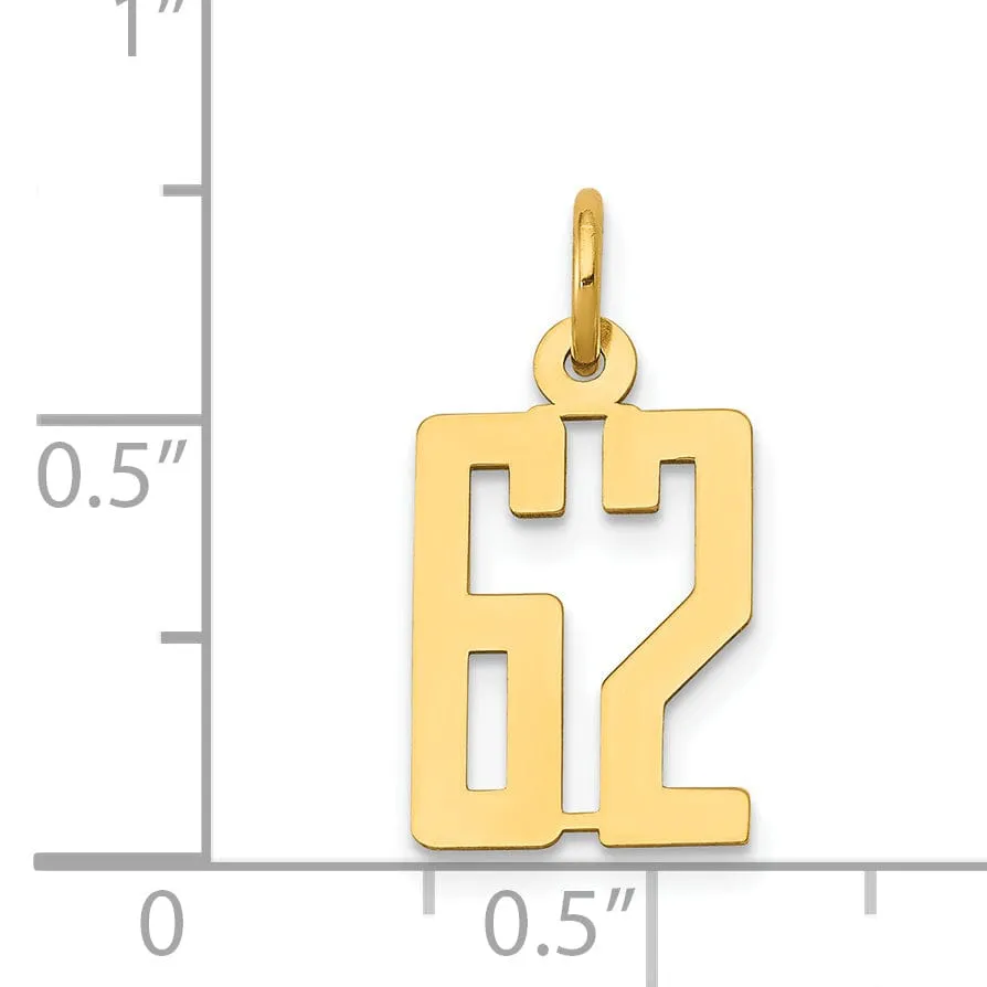 14K Yellow Gold Polished Finish Small Size Elongated Shape Number 62 Charm Pendant
