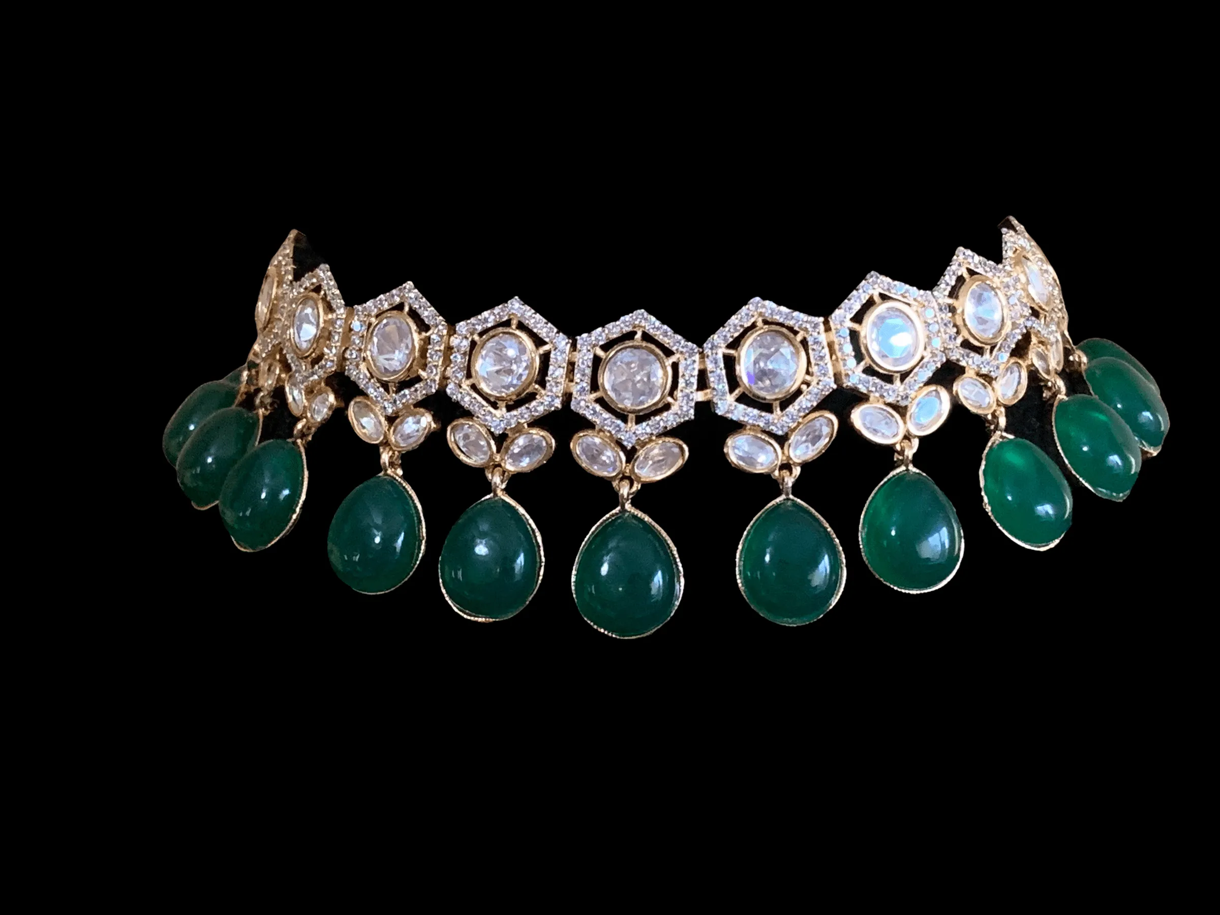 C188 green cz polki gold plated choker ( READY TO SHIP)