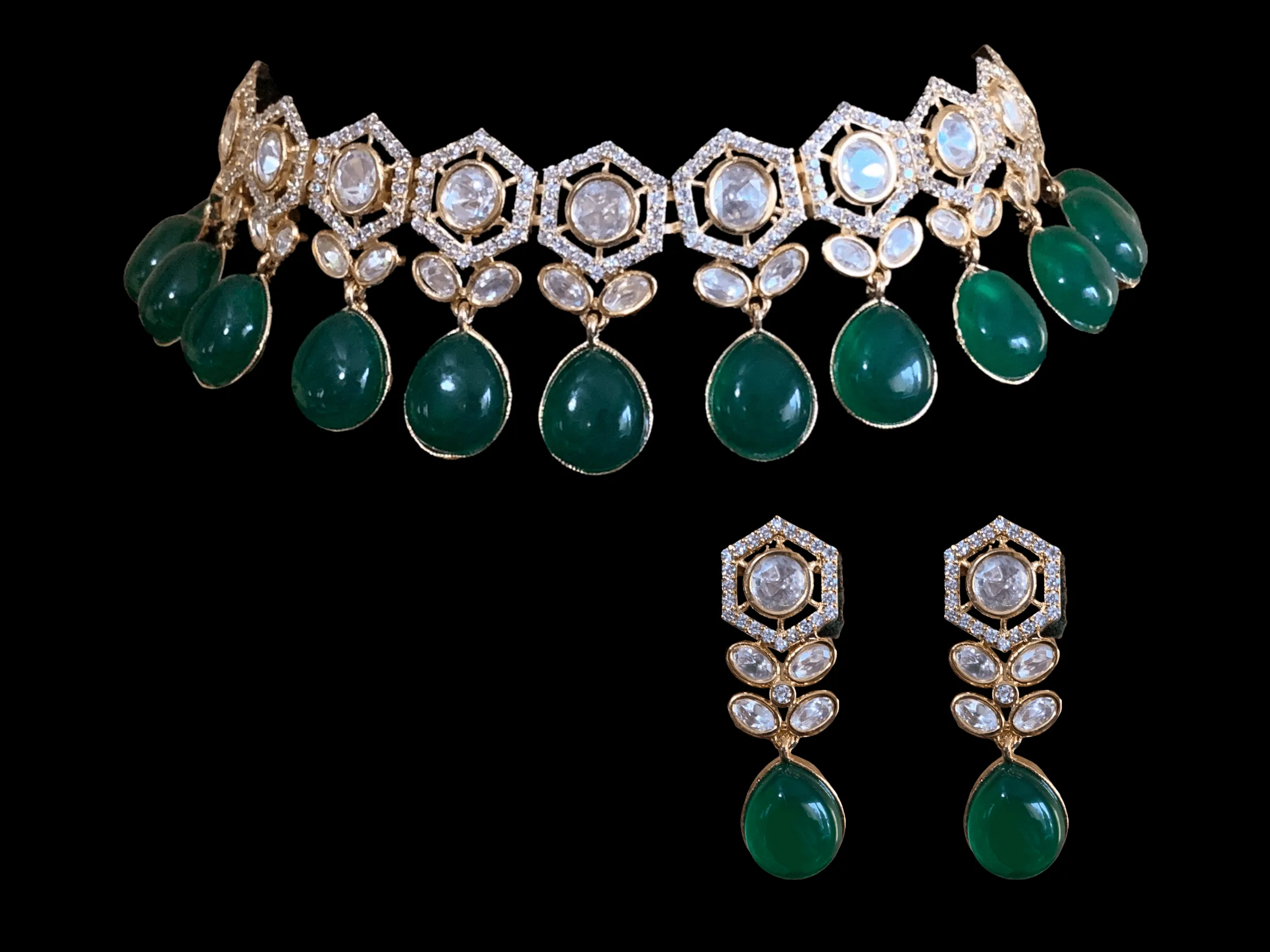 C188 green cz polki gold plated choker ( READY TO SHIP)