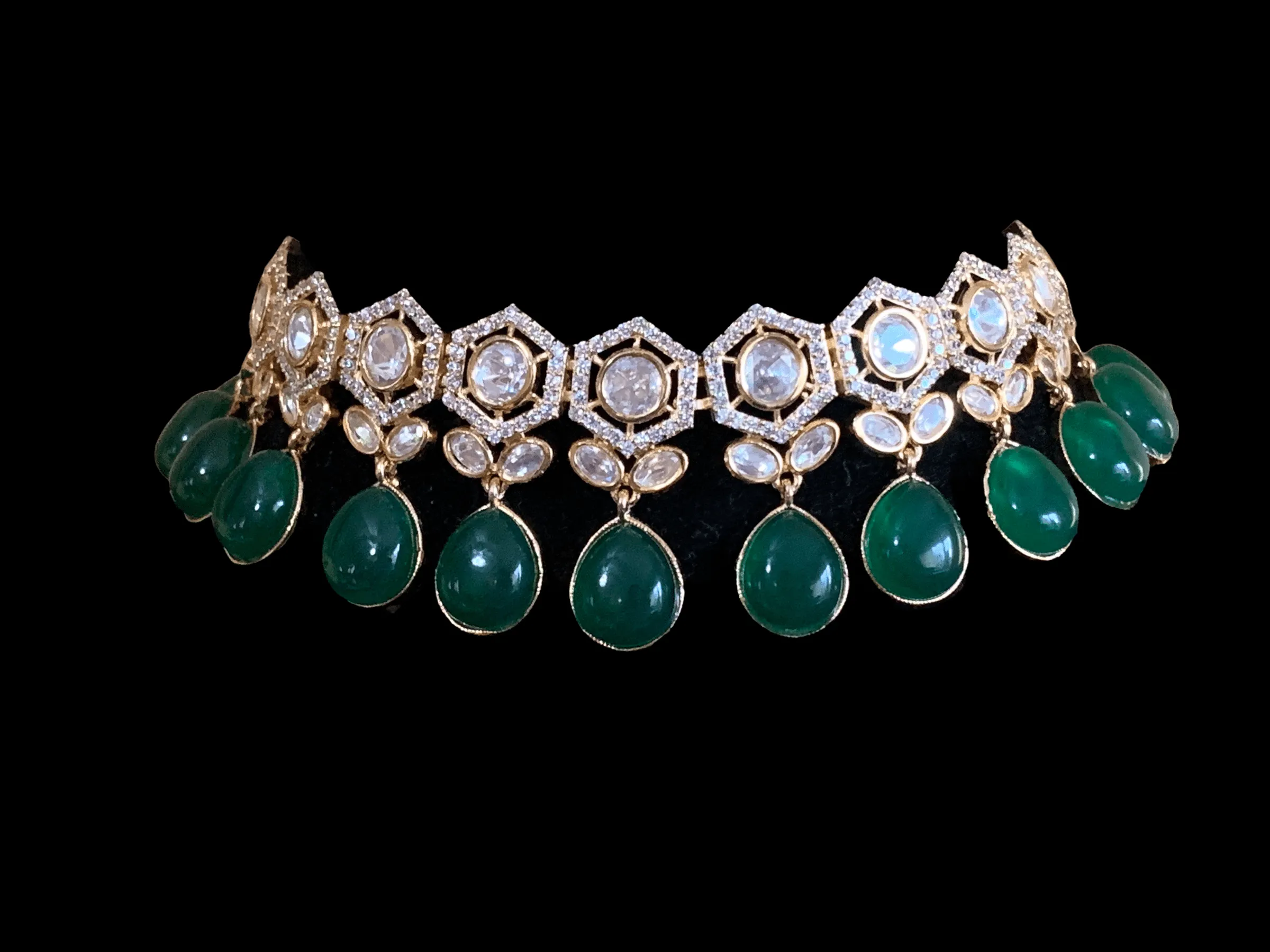 C188 green cz polki gold plated choker ( READY TO SHIP)