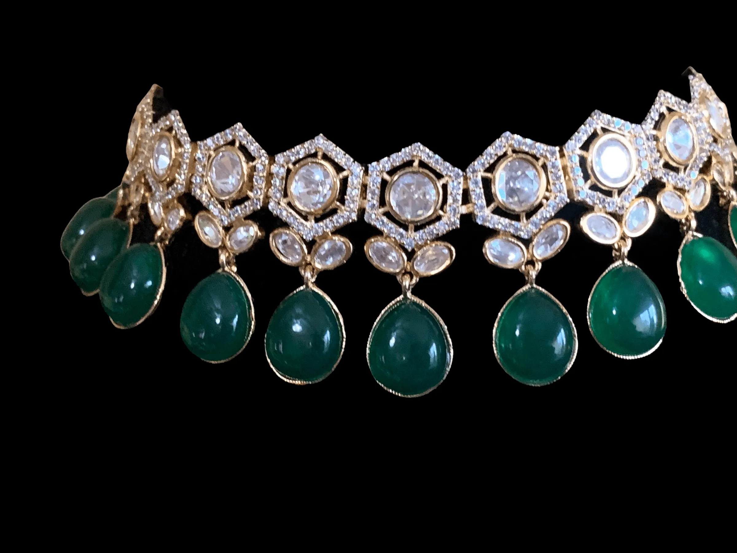 C188 green cz polki gold plated choker ( READY TO SHIP)