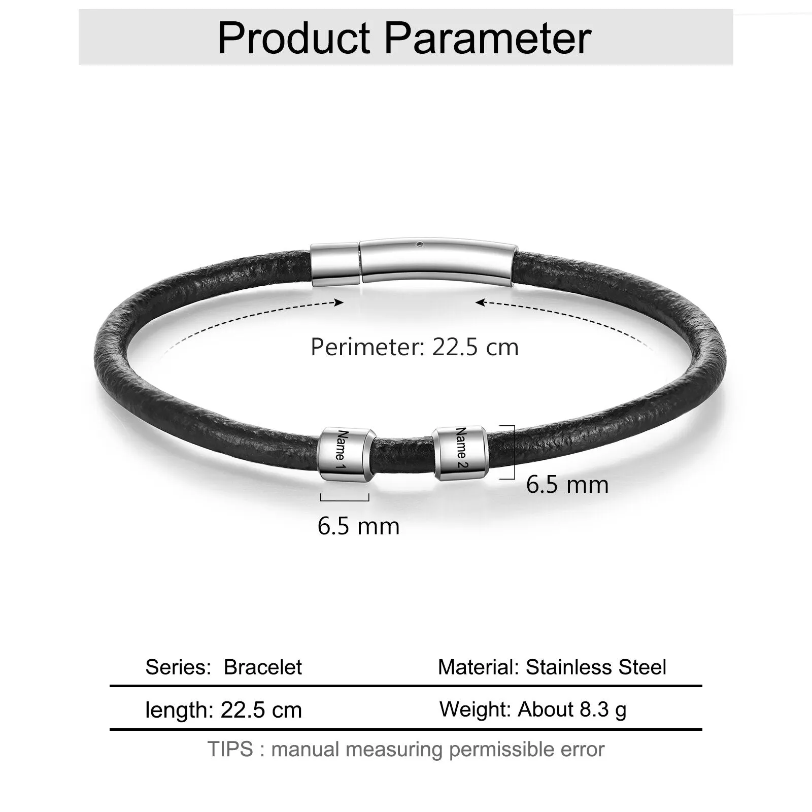 Family Name Beads Charm Bracelets Personalized Stainless Steel Leather Bracelets for Men Retro Jewelry