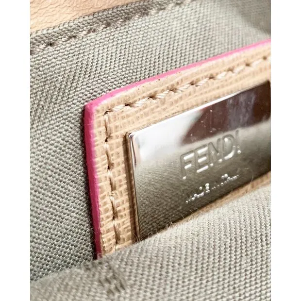 FENDI Brown Petit 2 Jours Handbag With Pink Charm