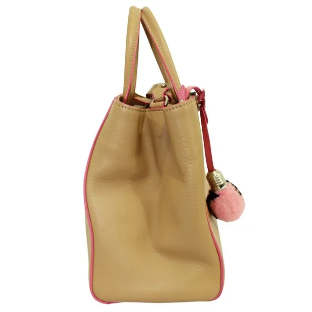 FENDI Brown Petit 2 Jours Handbag With Pink Charm