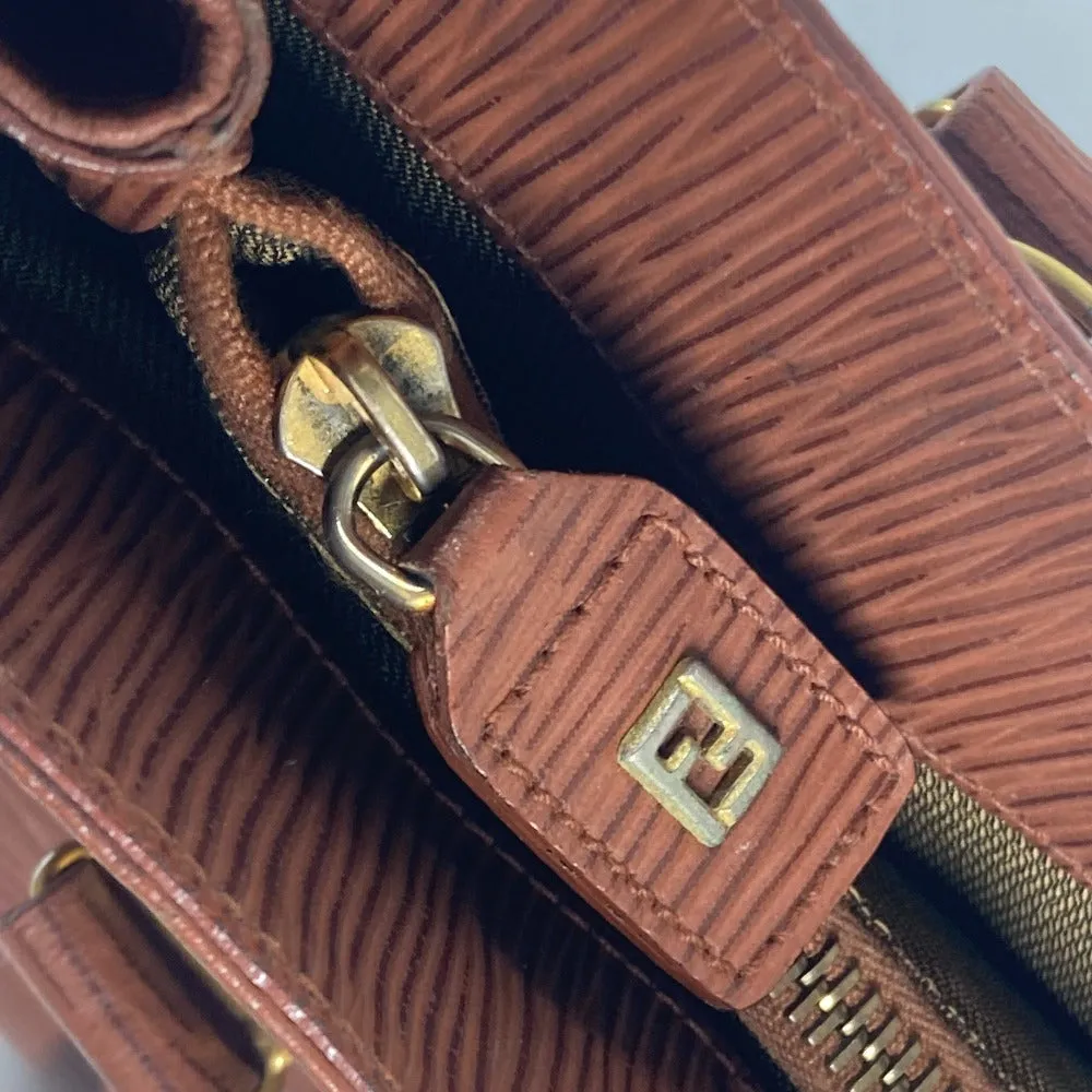 FENDI Handbag leather Brown vintage FF logo
