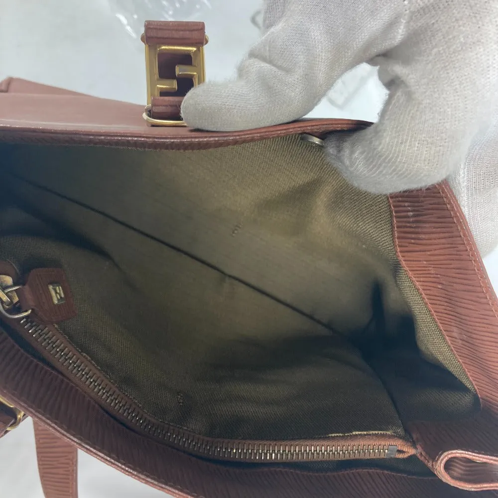 FENDI Handbag leather Brown vintage FF logo