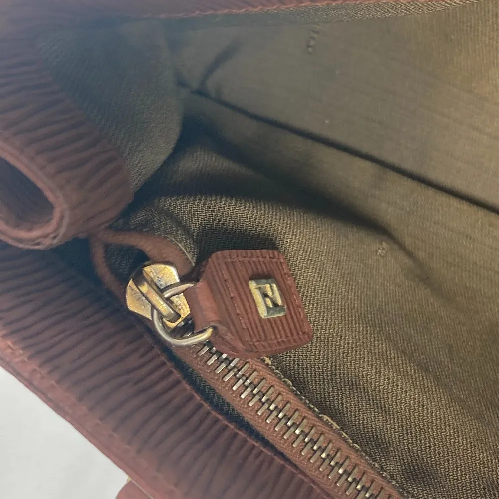 FENDI Handbag leather Brown vintage FF logo