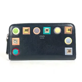 FENDI Long Wallet Purse 8M0299 leather black Long wallet Studs