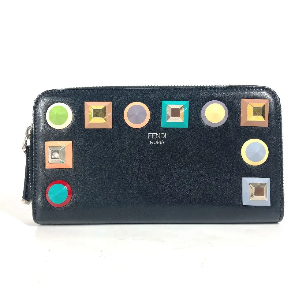FENDI Long Wallet Purse 8M0299 leather black Long wallet Studs