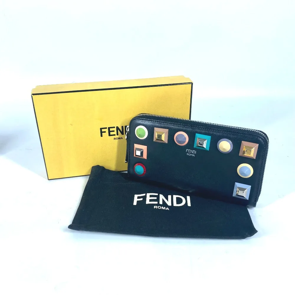 FENDI Long Wallet Purse 8M0299 leather black Long wallet Studs
