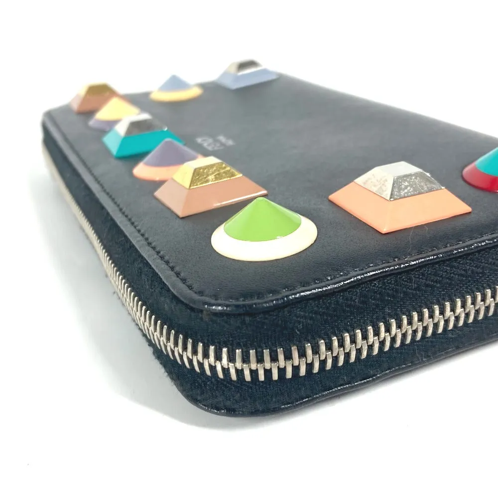 FENDI Long Wallet Purse 8M0299 leather black Long wallet Studs