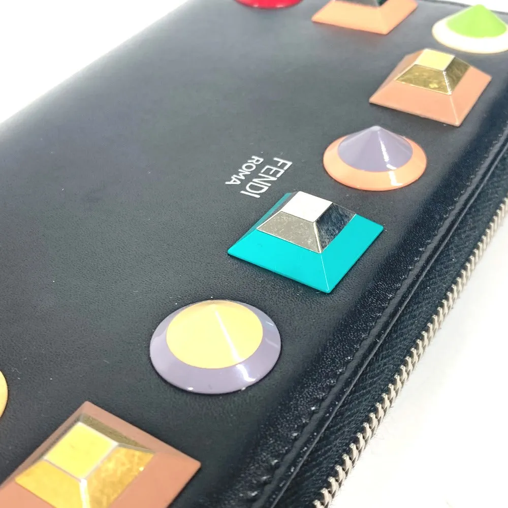FENDI Long Wallet Purse 8M0299 leather black Long wallet Studs