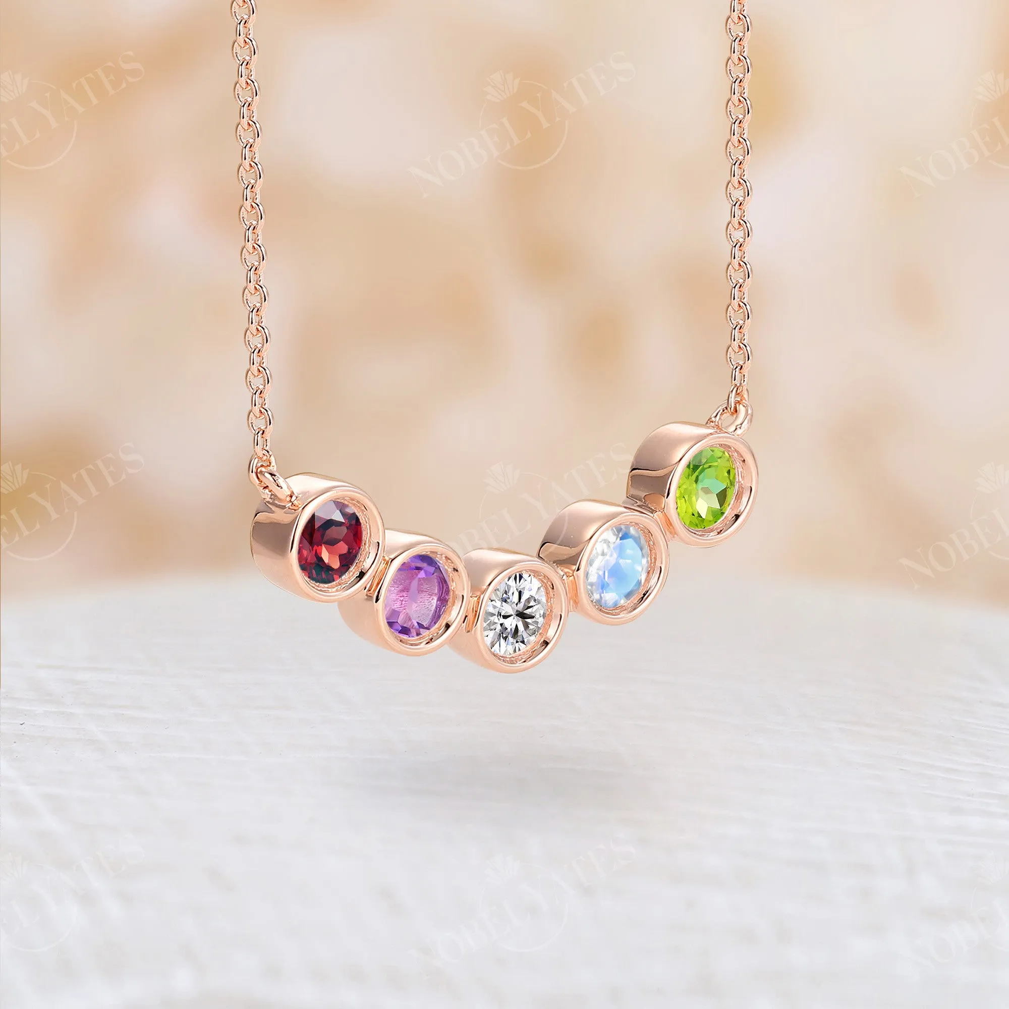 Five Stones Family Necklace Custom Birthstone Pandant